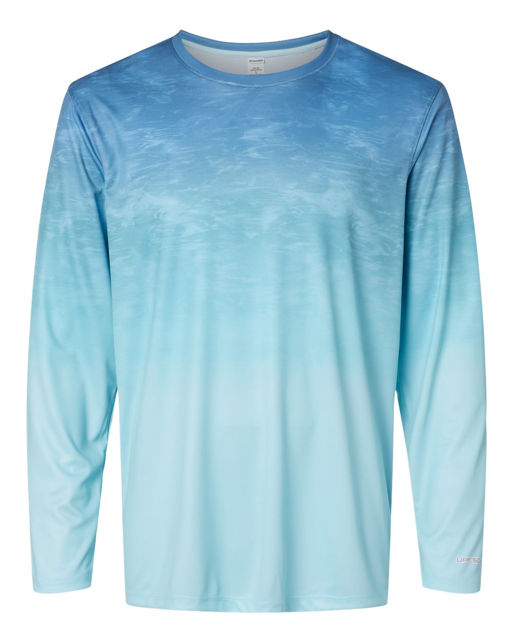 Front View of Blue Aqua Fade Montauk Oceanic Fade Performance Long Sleeve T-Shirt - 229