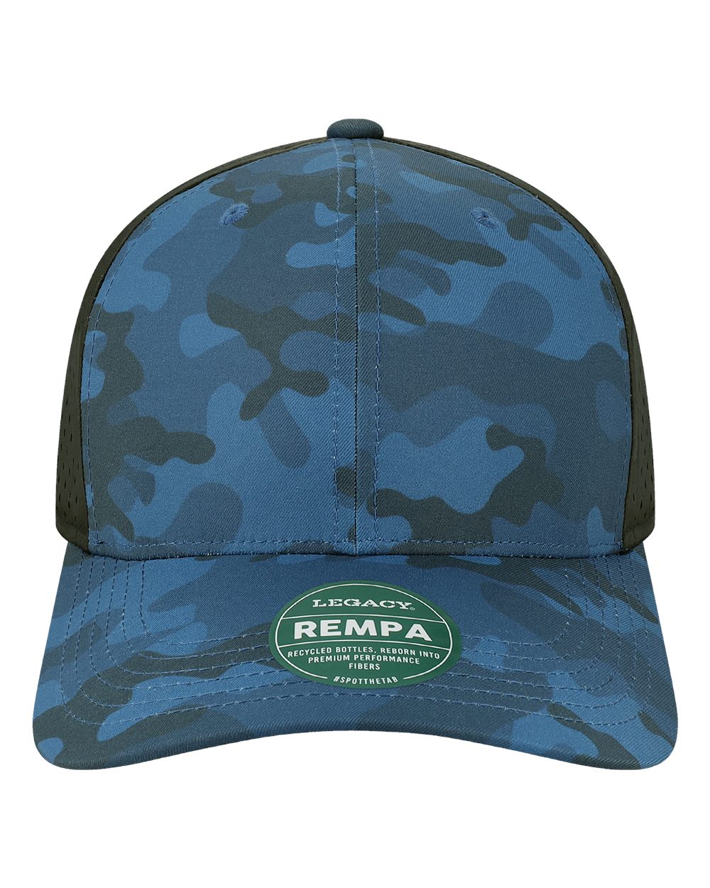 Front View of Blue Camo/ Black Reclaim Mid-Pro Adjustable Cap - REMPA
