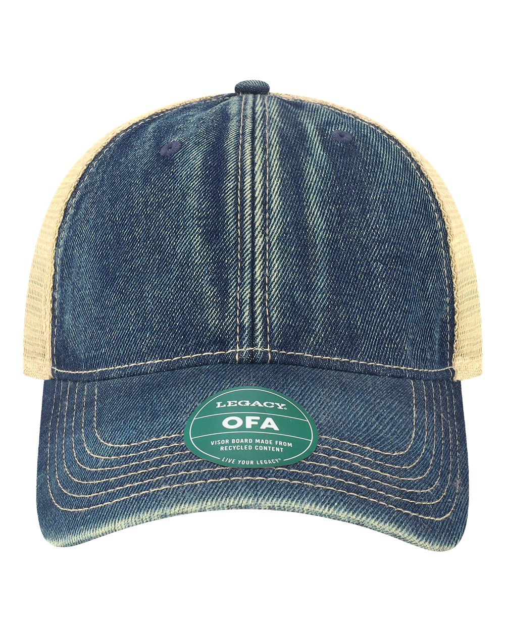 Front View of Blue Denim/ Khaki Old Favorite Trucker Cap - OFA