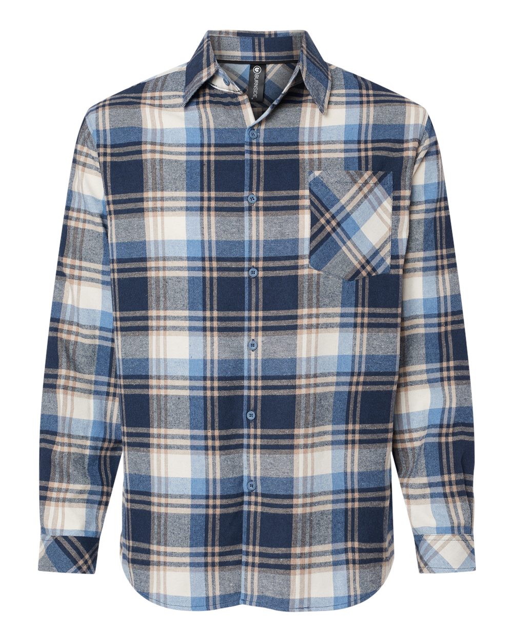 Front View of Blue/ Ecru Open Pocket Flannel Shirt - 8212