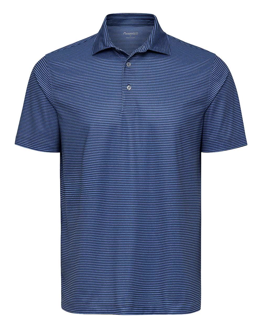 Front View of Blue Heather/ Navy Aiken Striped Polo - 155