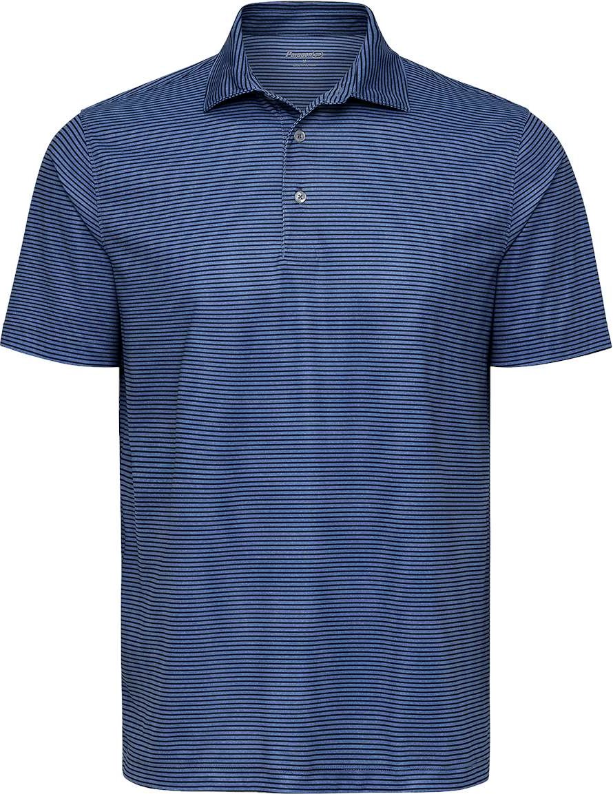 Front View of Blue Heather/ Navy Aiken Striped Polo - 155