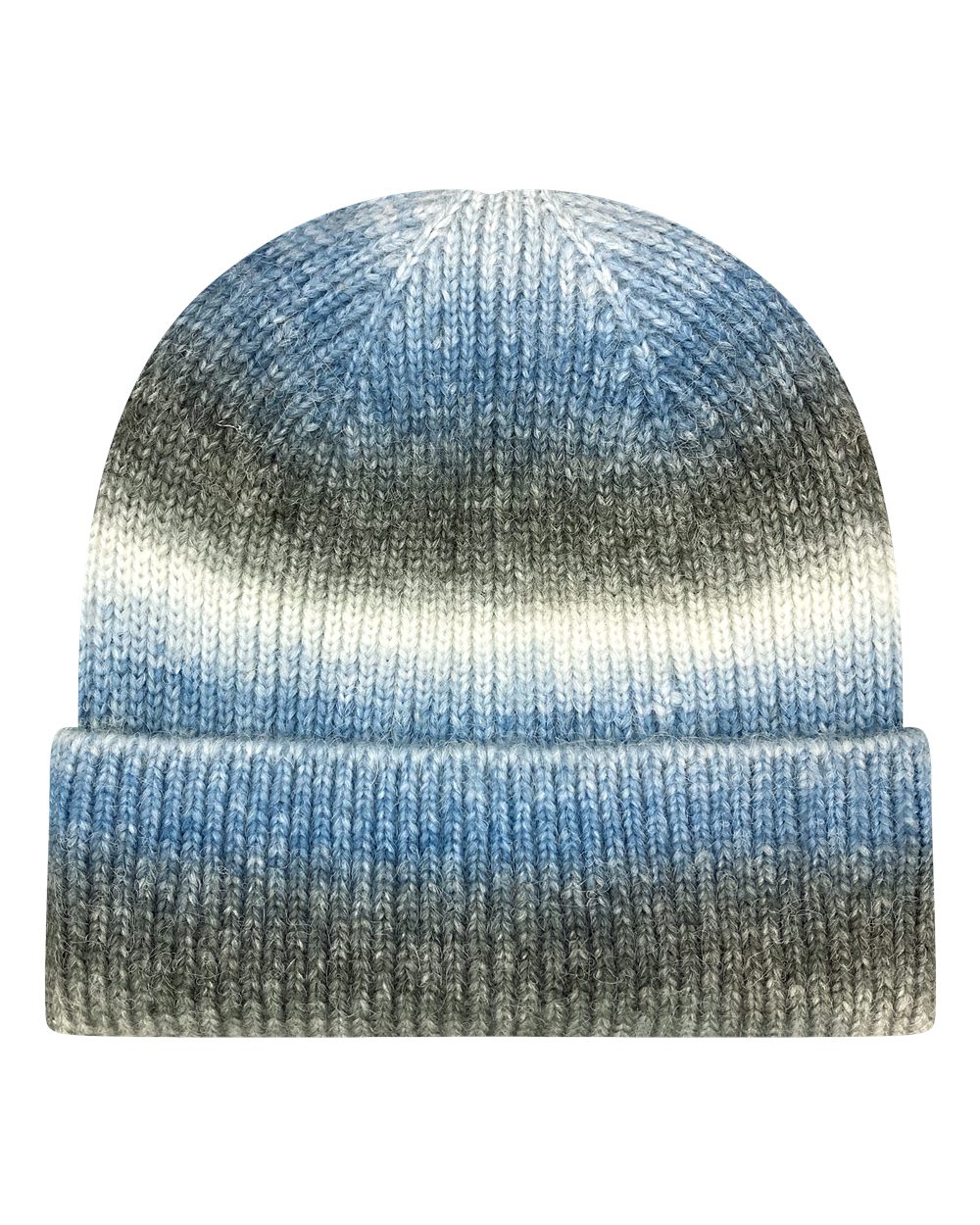 Front View of Blue Ice Tie-Dyed Ribbed Beanie - KTDRB