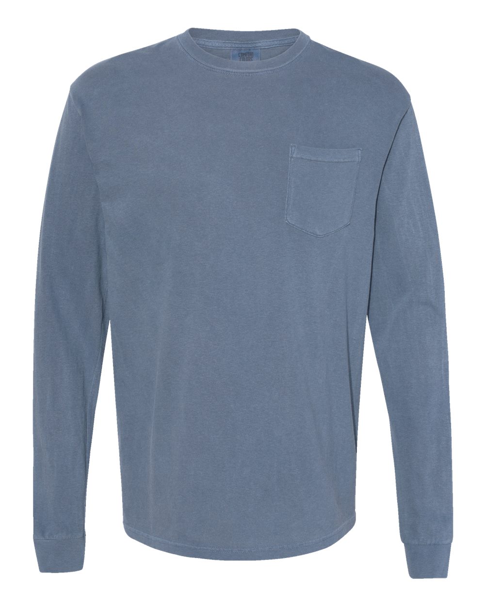 Front View of Blue Jean Garment-Dyed Heavyweight Long Sleeve Pocket T-Shirt - 4410