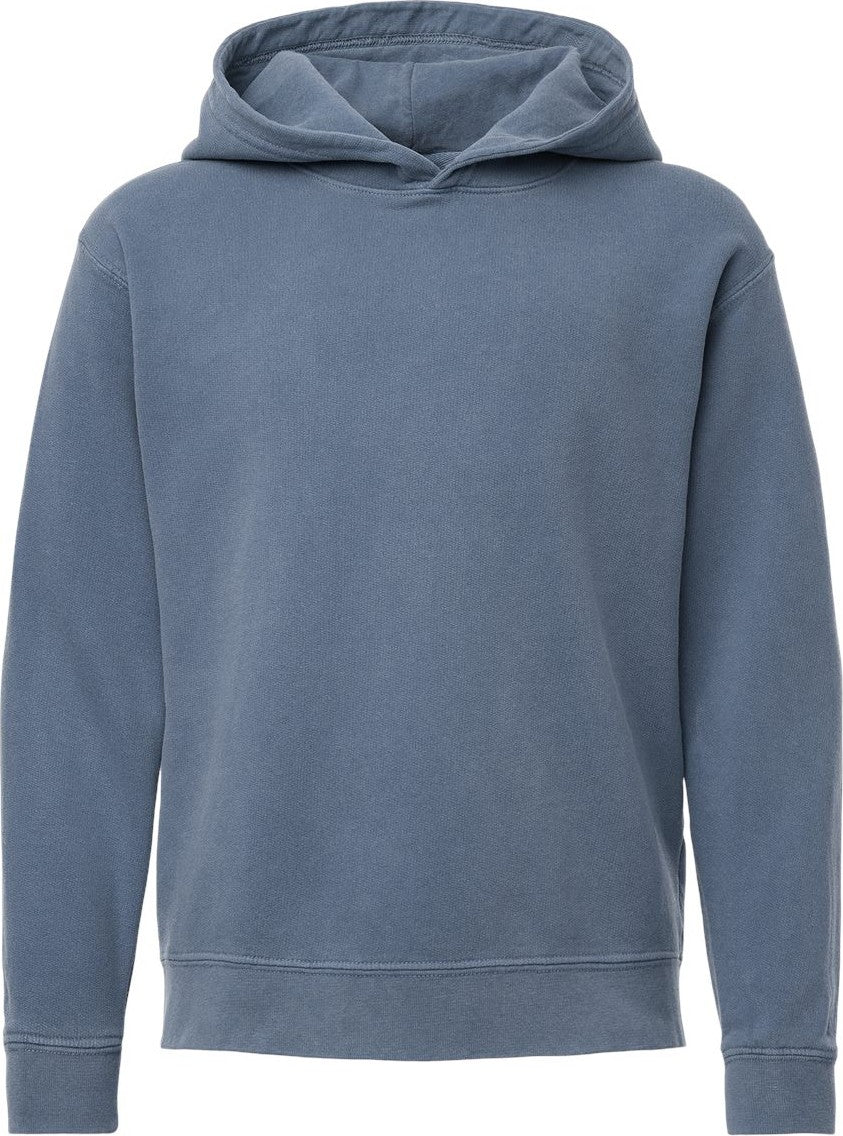 Front View of Blue Jean Garment-Dyed Youth Lightweight Fleece Hooded Sweatshirt - 1467Y