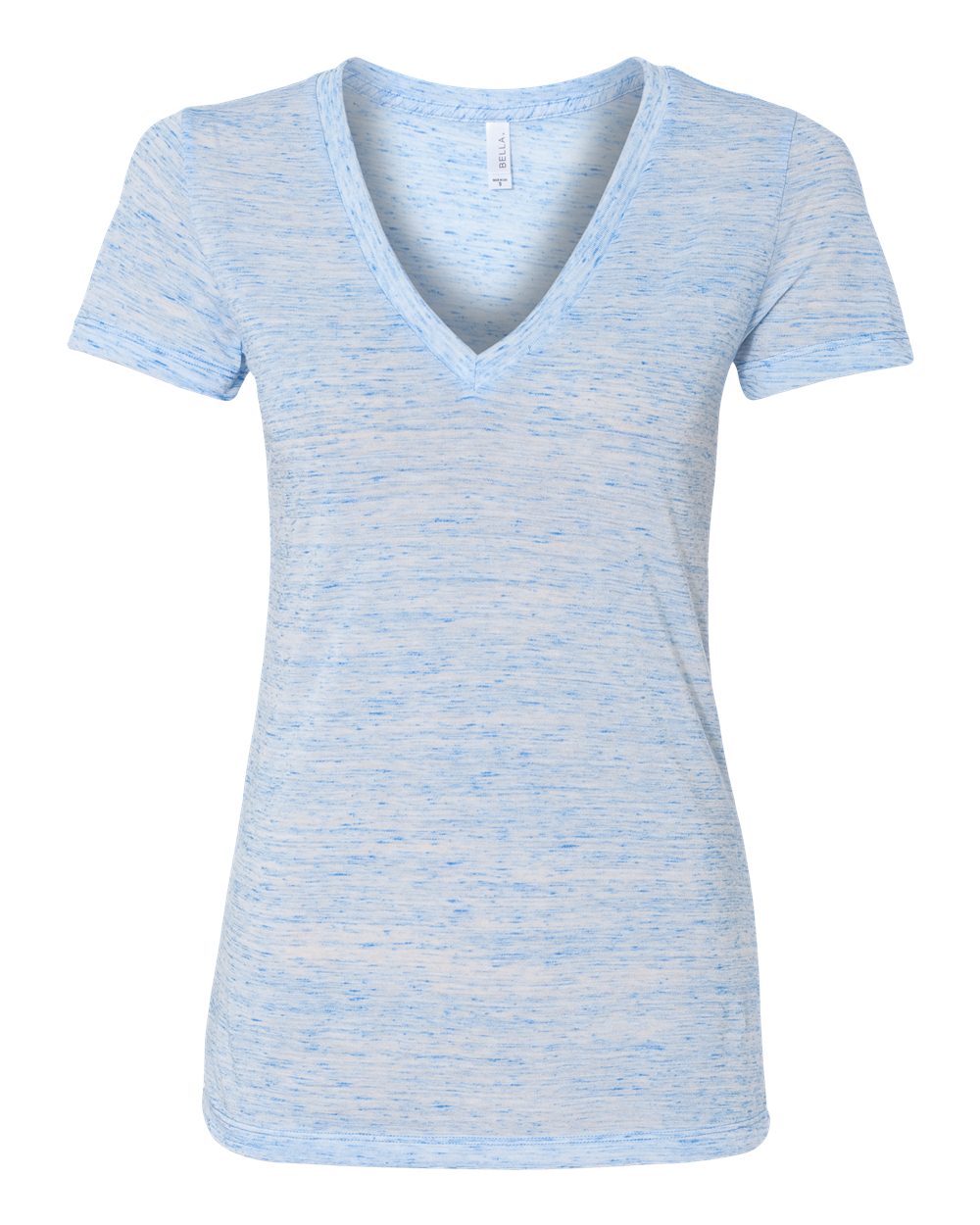 Front View of Blue Marble Women’s Jersey Deep V-Neck Tee - 6035