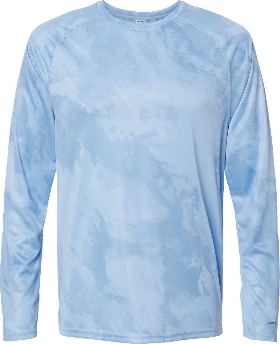 Front View of Blue Mist Cabo Camo Performance Long Sleeve T-Shirt - 228