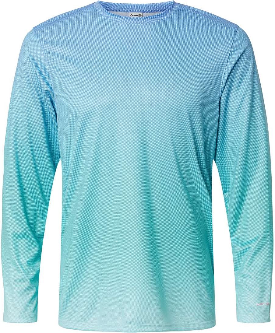 Front View of Blue Mist/ Light Teal Barbados Performance Pin Dot Long Sleeve T-Shirt - 225