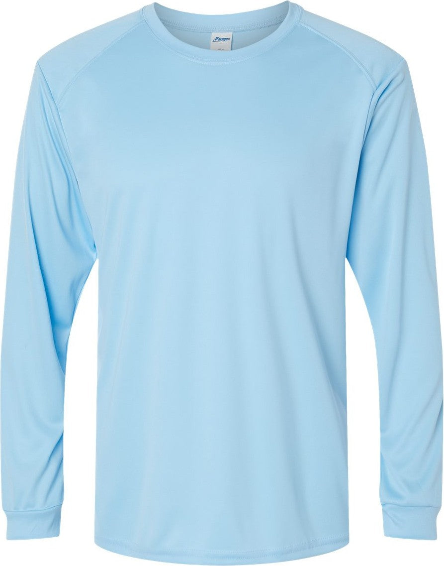 Front View of Blue Mist Long Islander Performance Long Sleeve T-Shirt - 210