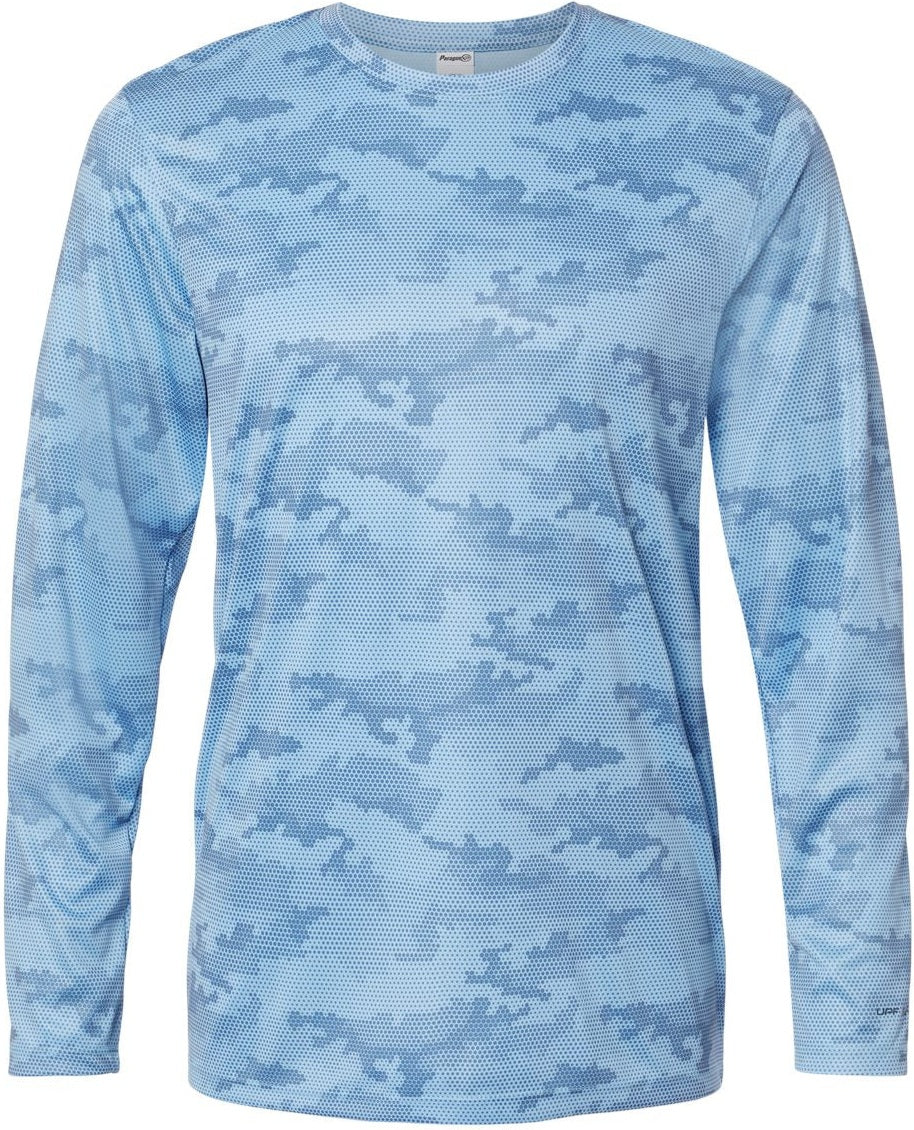 Front View of Blue Mist Pompano Performance Camo Long Sleeve T-Shirt - 217