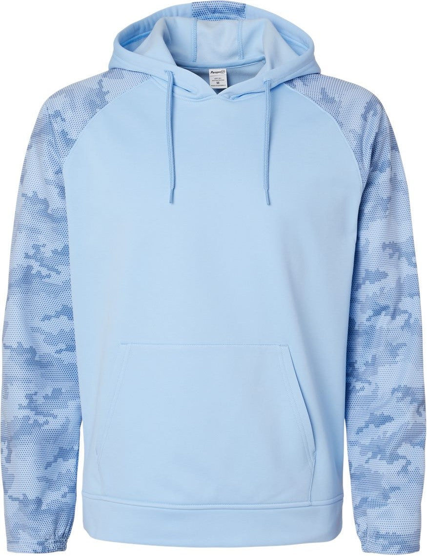 Front View of Blue Mist Tahoe Camo Fleece Hooded Sweatshirt - 306
