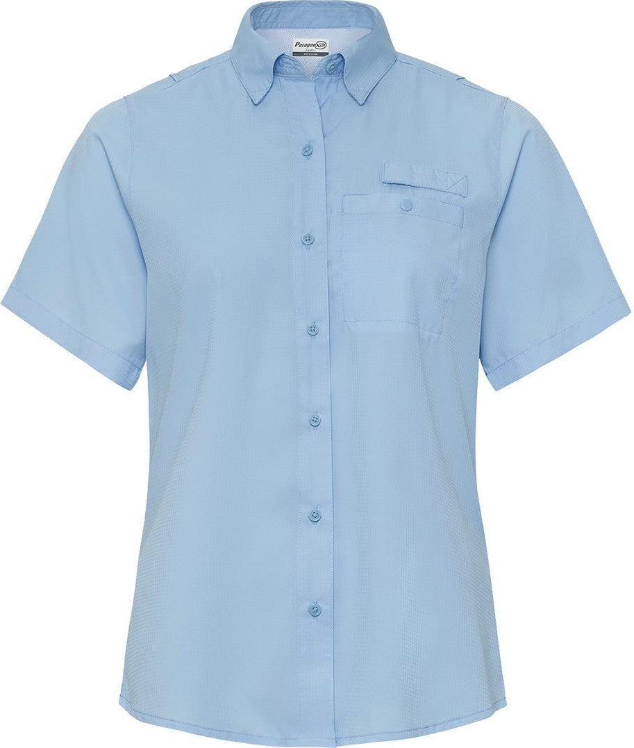 Front View of Blue Mist Women's Hatteras Performance Short Sleeve Fishing Shirt - 704