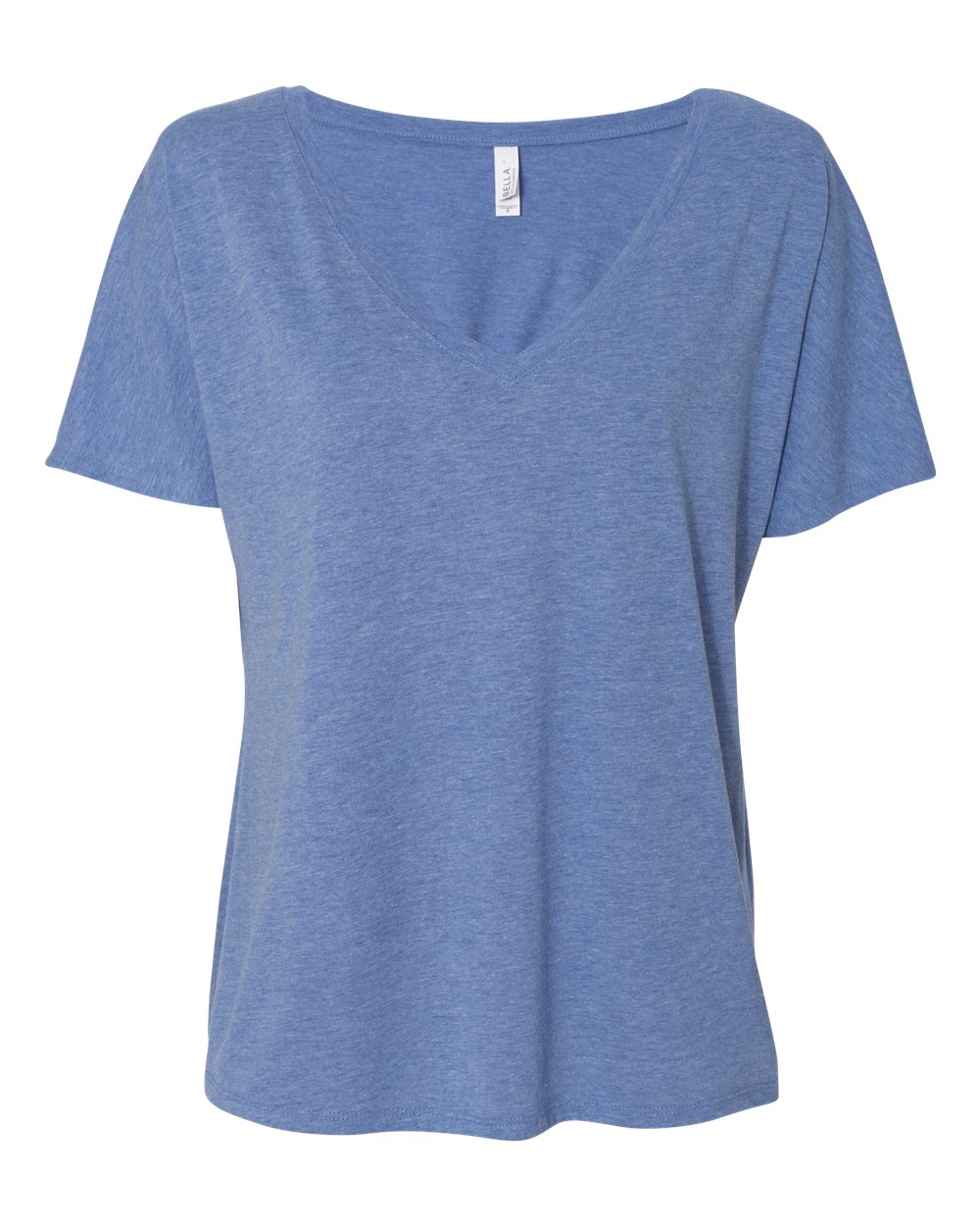 Front View of Blue Triblend Women’s Slouchy V-Neck Tee - 8815