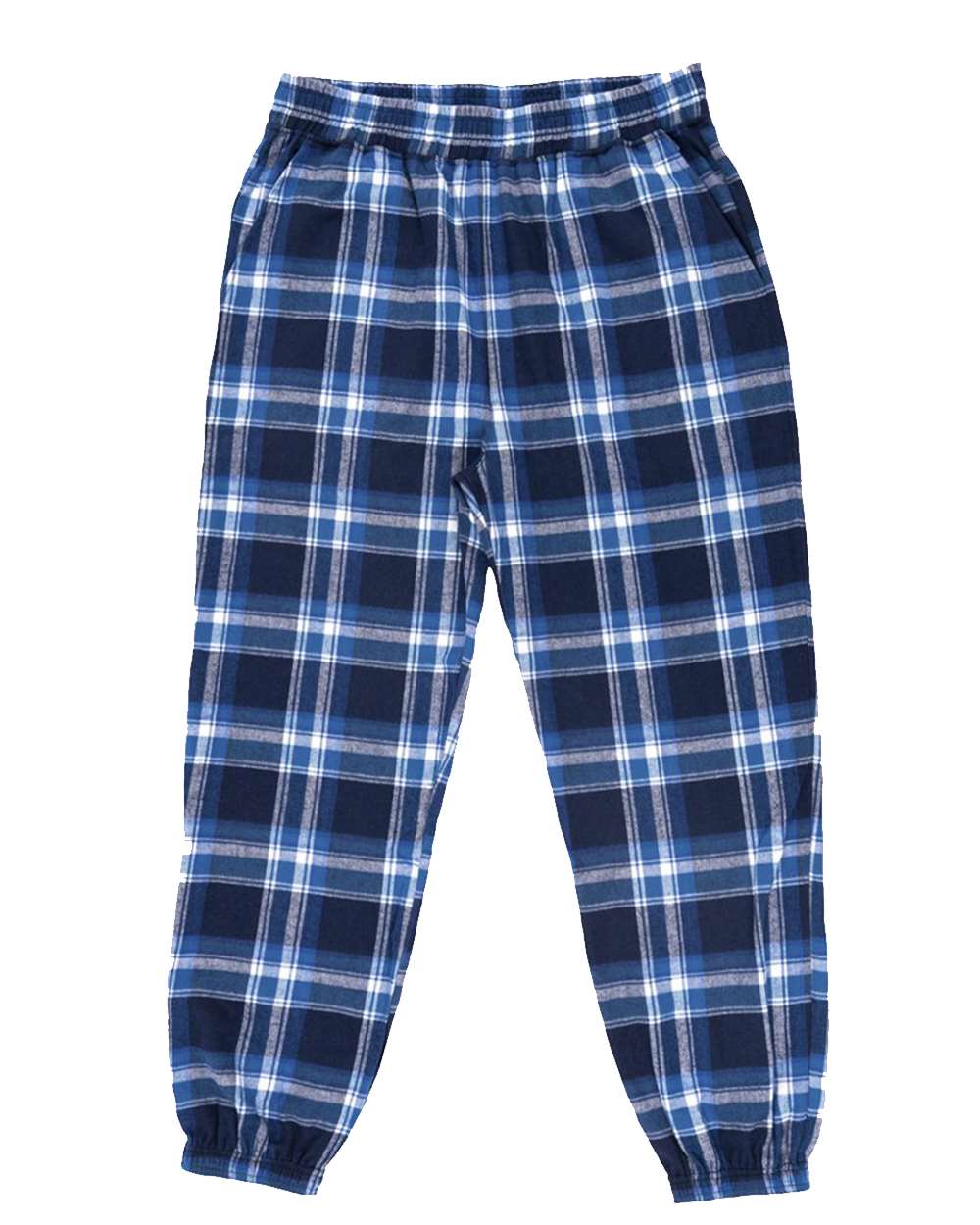 Front View of Blue/ White Flannel Joggers - 8810
