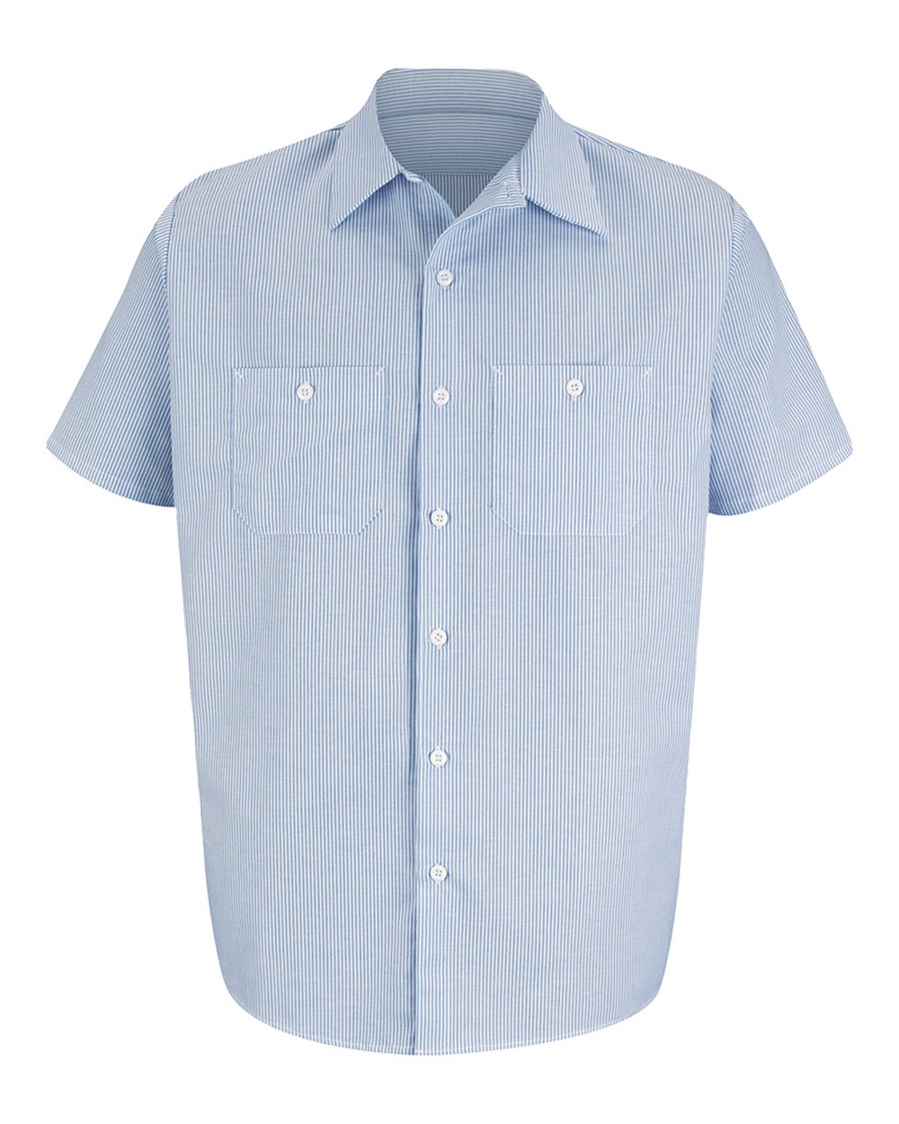 Front View of Blue/ White Stripe Industrial Stripe Work Shirt - SL20