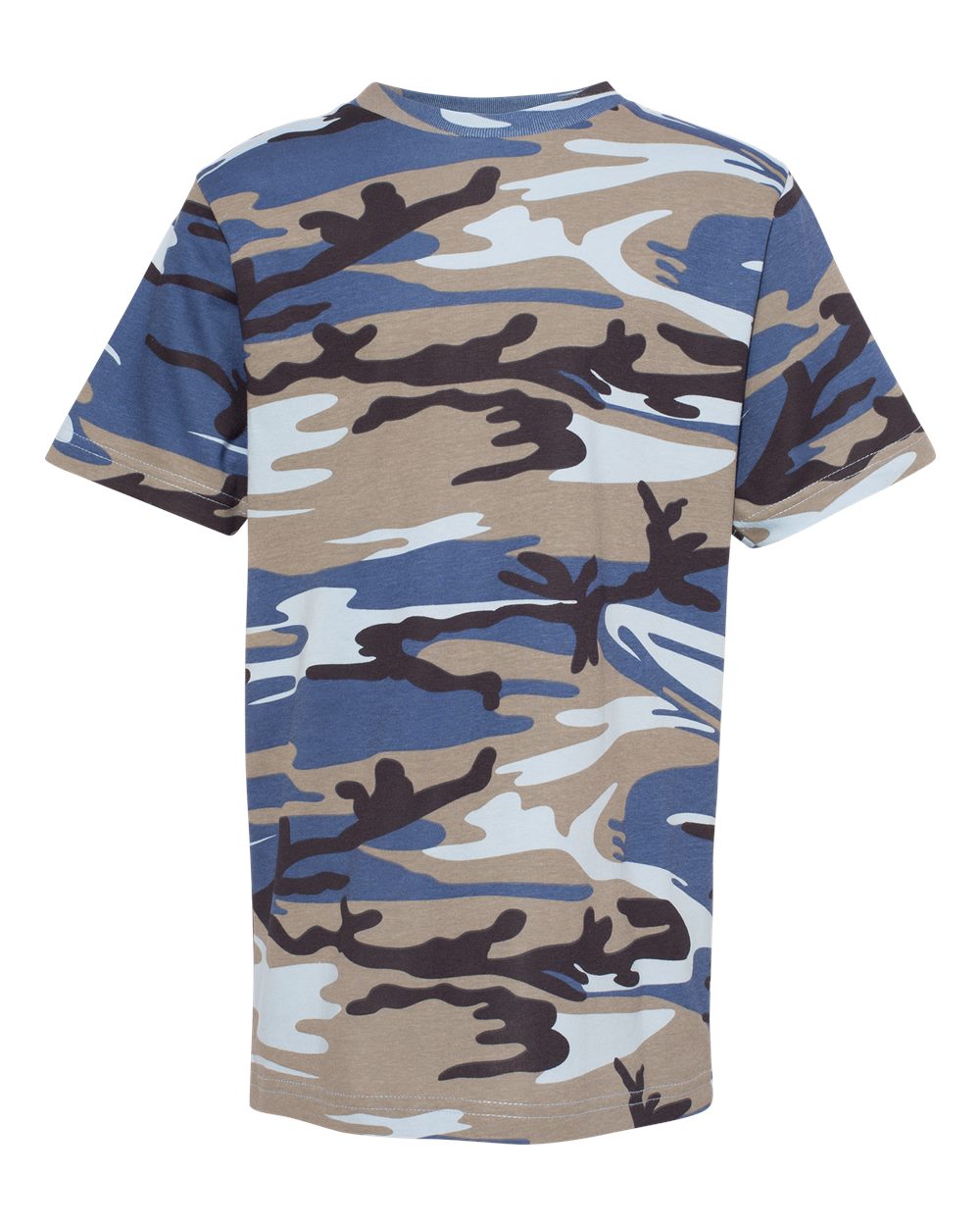 Front View of Blue Woodland Youth Camouflage T-Shirt - 2207