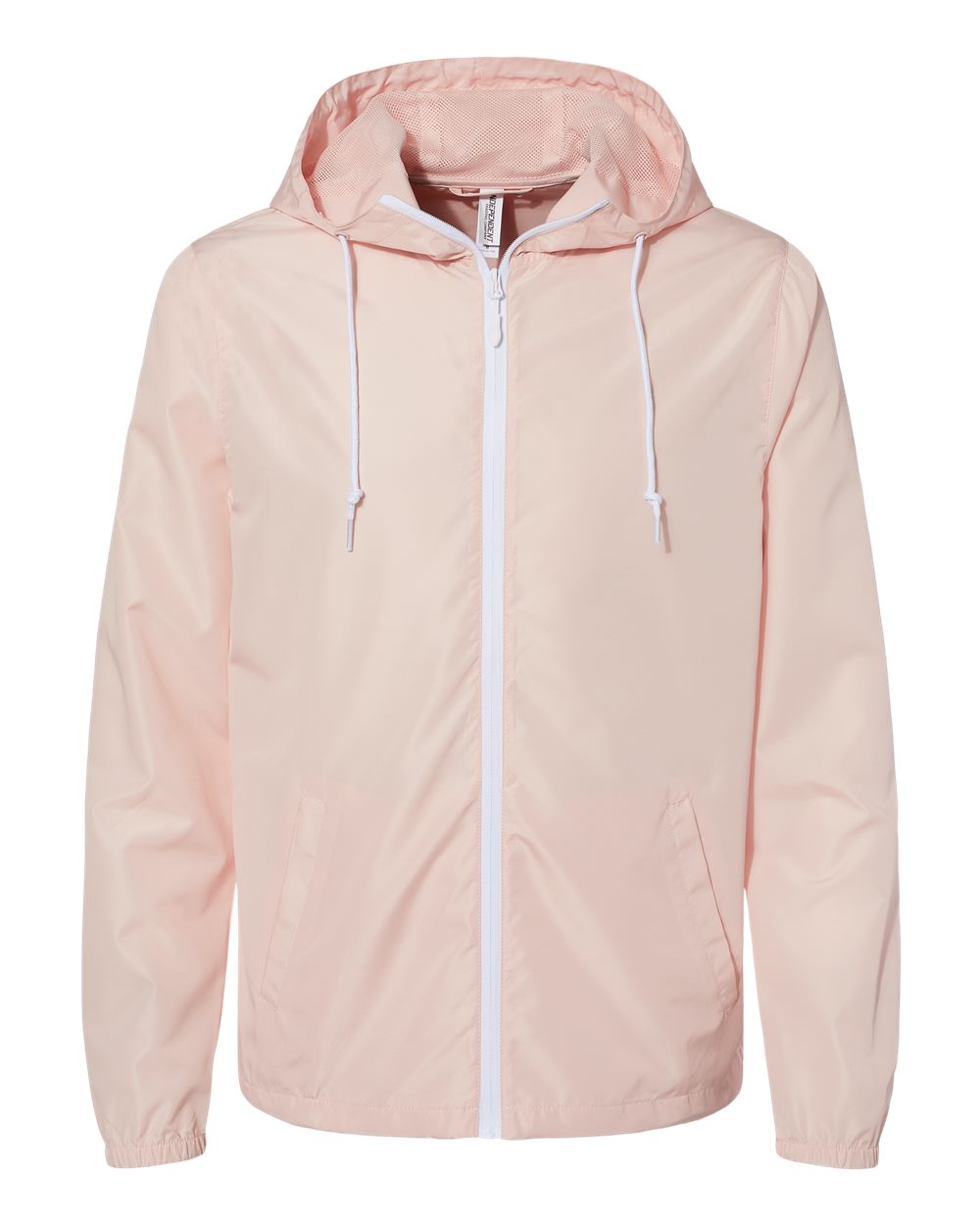 Front View of Blush/ White Zipper Lightweight Windbreaker Full-Zip Jacket - EXP54LWZ