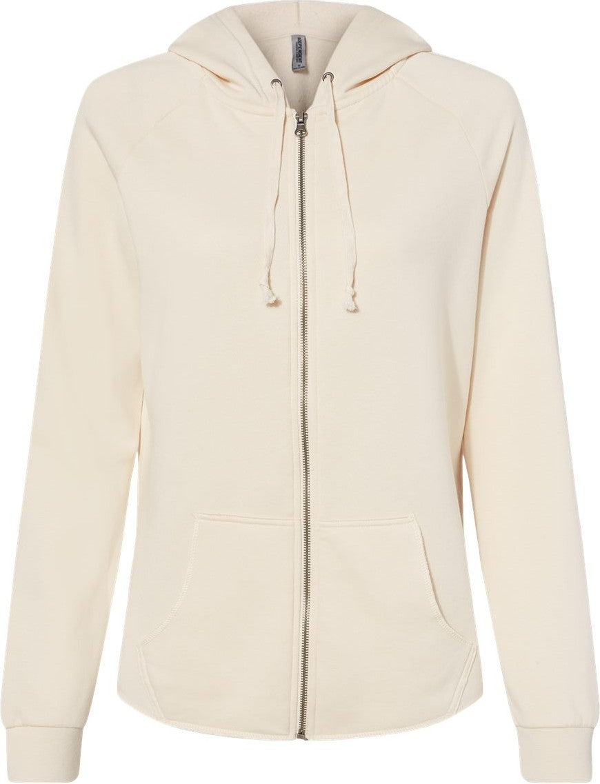 Front View of Bone Women's California Wave Wash Full-Zip Hooded Sweatshirt - PRM2500Z