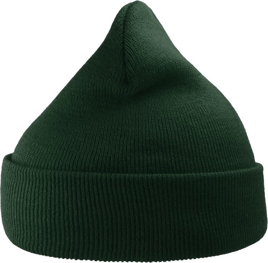 Front View of Bottle Green Sustainable 12" Knit Beanie - WIND