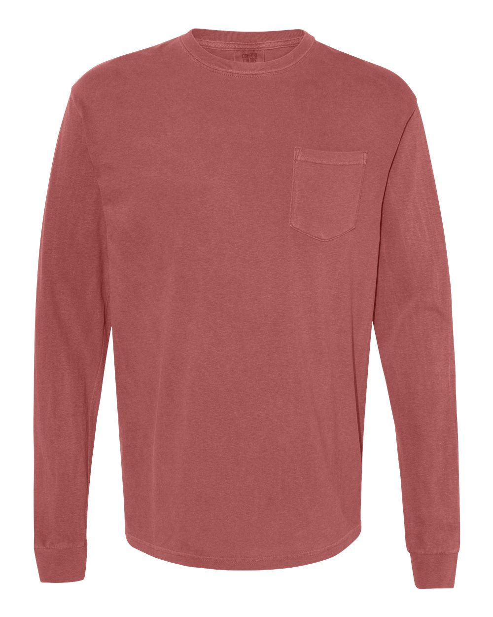Front View of Brick Garment-Dyed Heavyweight Long Sleeve Pocket T-Shirt - 4410