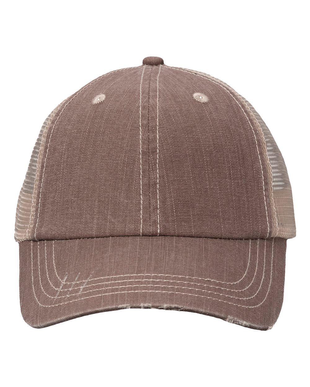 Front View of Brown/ Khaki Contrast Stitch Cap - VC990