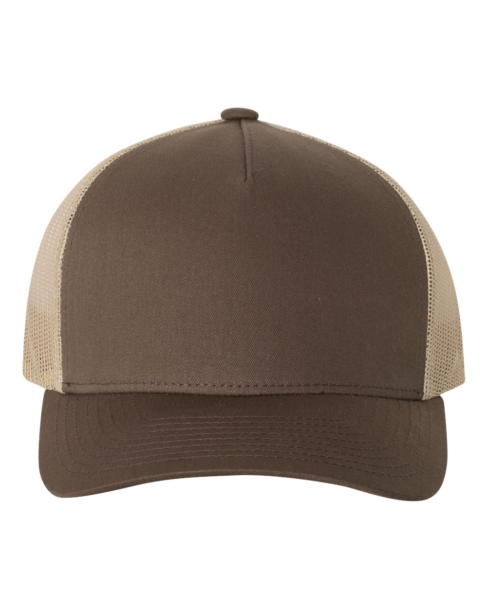 Front View of Brown/ Khaki Five-Panel Retro Trucker Cap - 6506