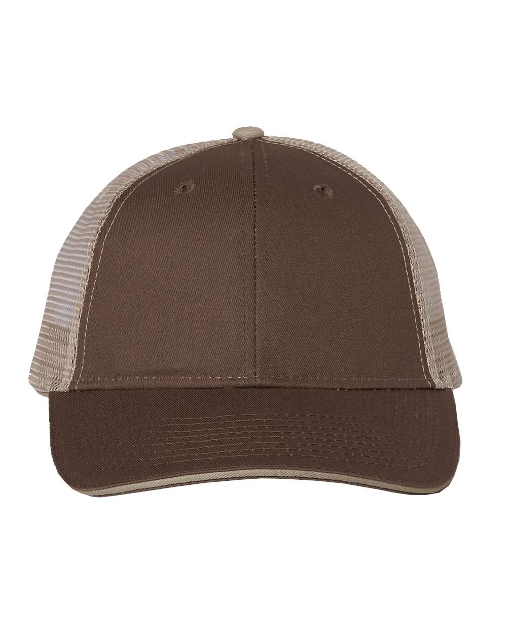 Front View of Brown/ Khaki Sandwich Trucker Cap - S102
