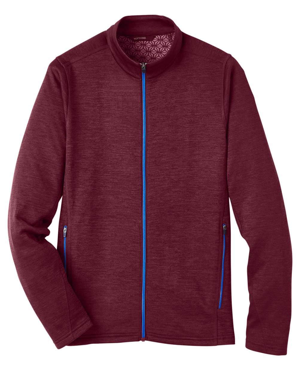 Front View of Burgundy Heather/ Olympic Blue Men's Flux 2.0 Full-Zip Jacket - NE712