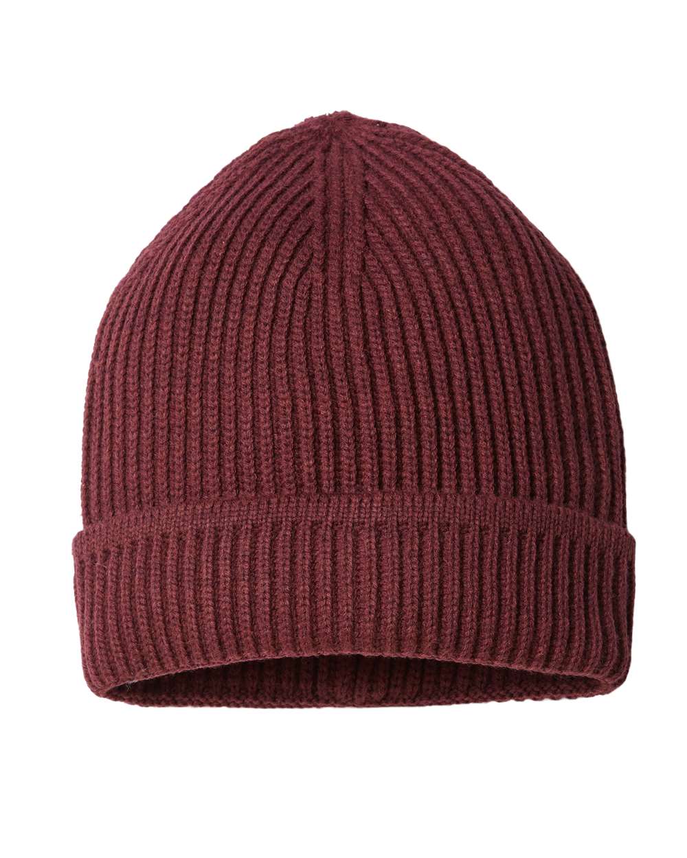 Front View of Burgundy Melange Sustainable Finish Edge Cuffed Beanie - MAPLE