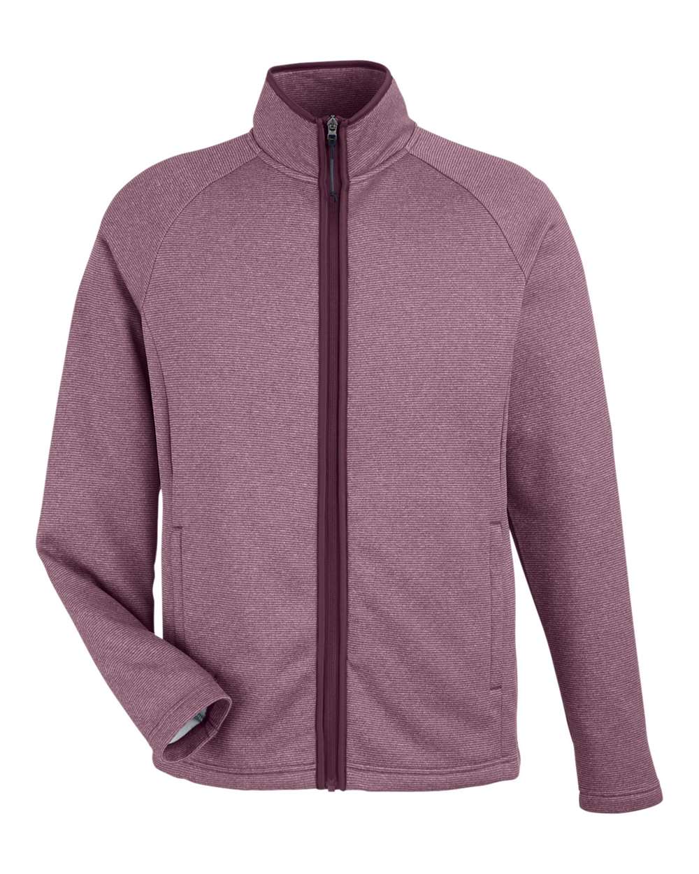 Front View of Burgundy/ White Men's Venture Heathered Stripe Full-Zip - CE72