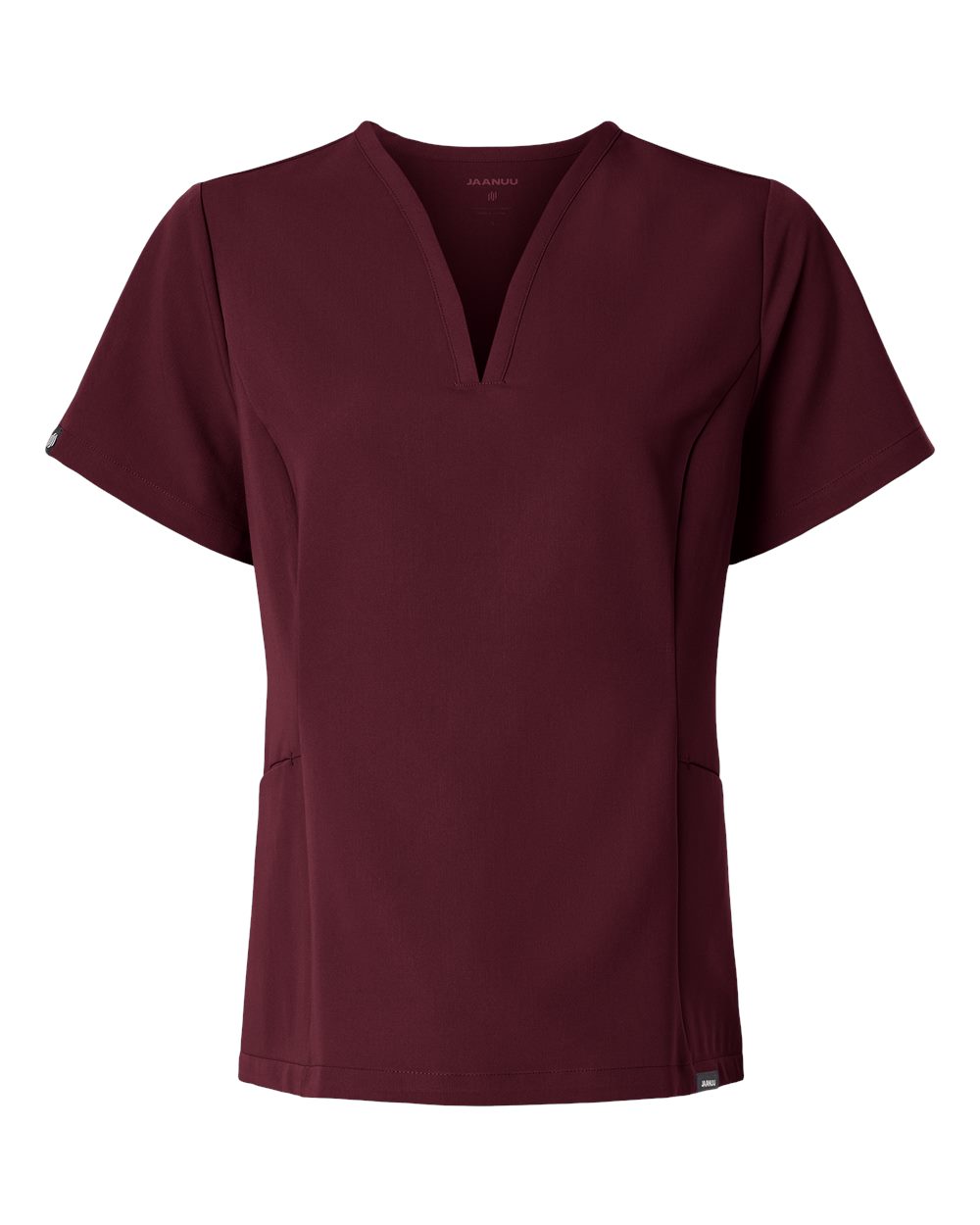 Front View of Burgundy Women's Calix Fit & Flare Scrub V-Neck Top - W10003