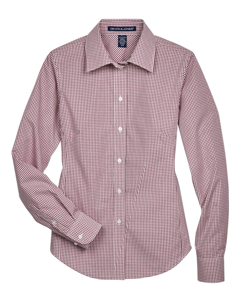 Front View of Burgundy Women's Crown Collection® Gingham Check Woven Dress Shirt - D640W