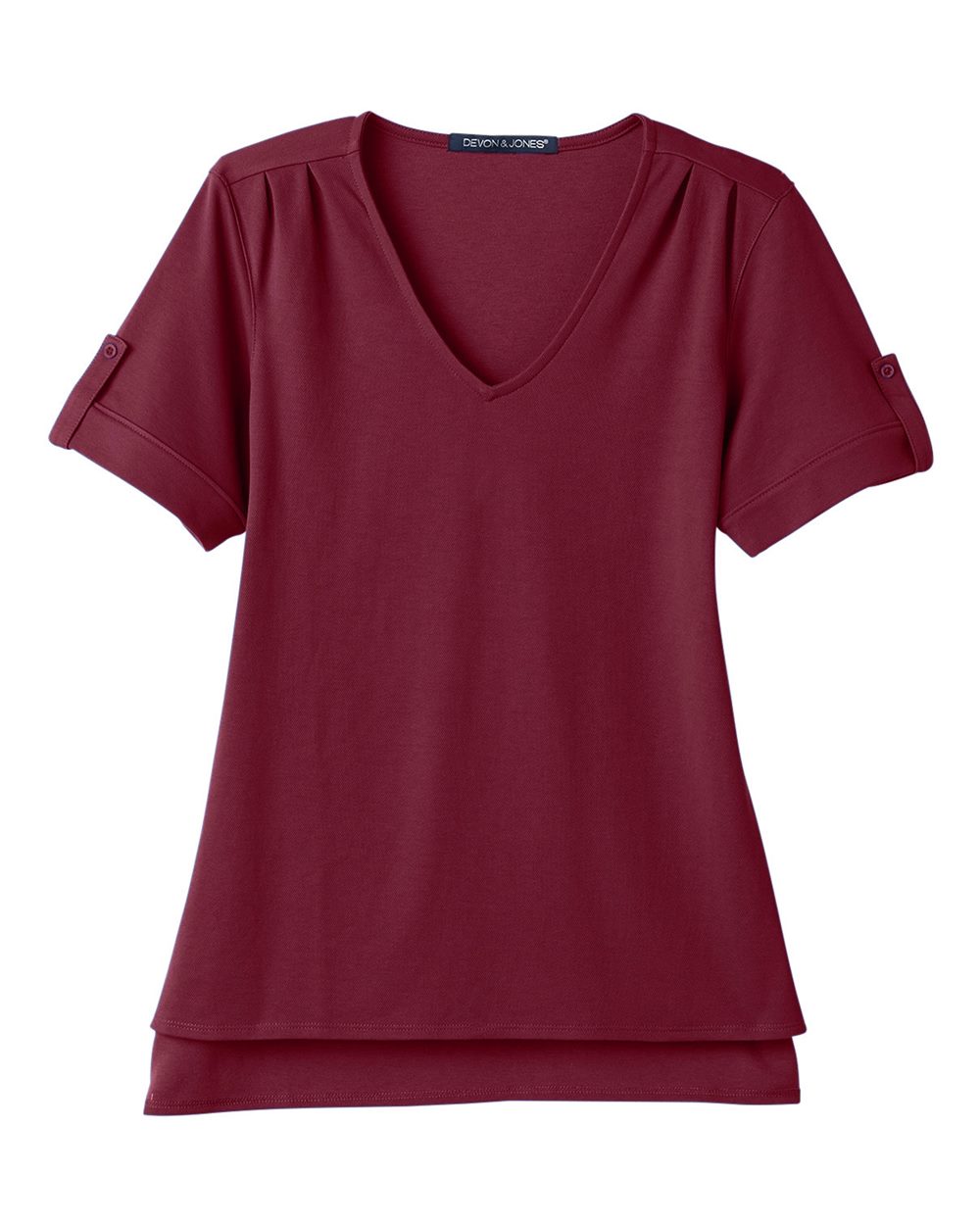 Front View of Burgundy Women's CrownLux Performance® Plaited Rolled Sleeve Shirt - DG20WB