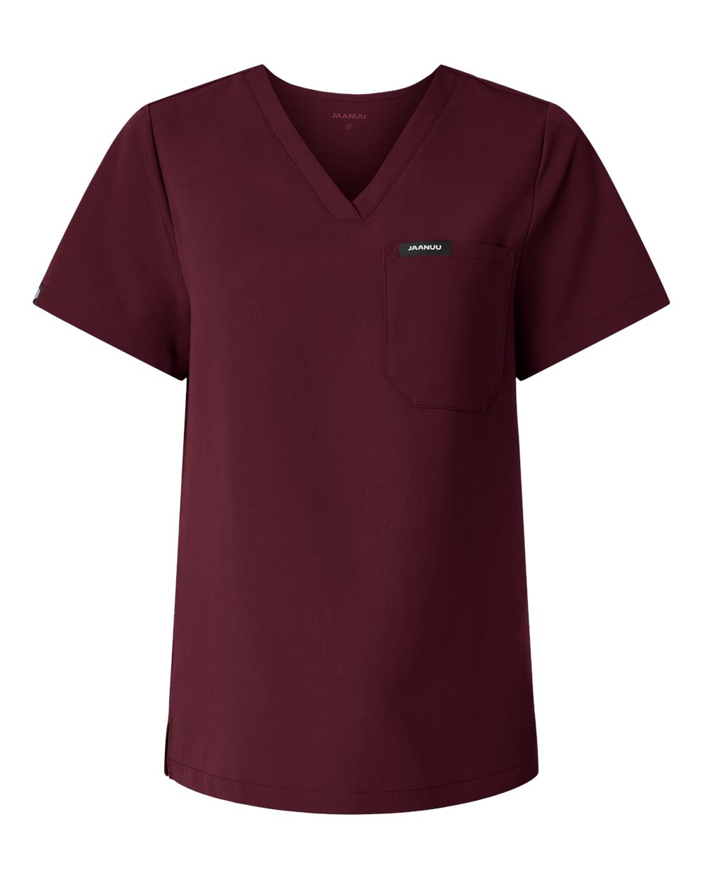 Front View of Burgundy Women's Rhena Essential 1-Pocket Scrub V-Neck Top - W10001