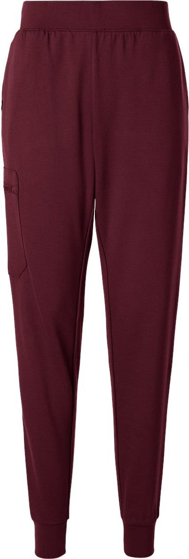 Front View of Burgundy Women's Rubi Ultrasoft Scrub Joggers - Petite Sizes - W40001P