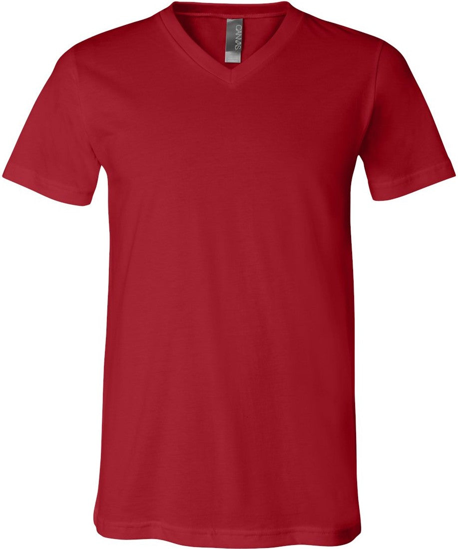 Front View of Canvas Red Jersey V-Neck Tee - 3005