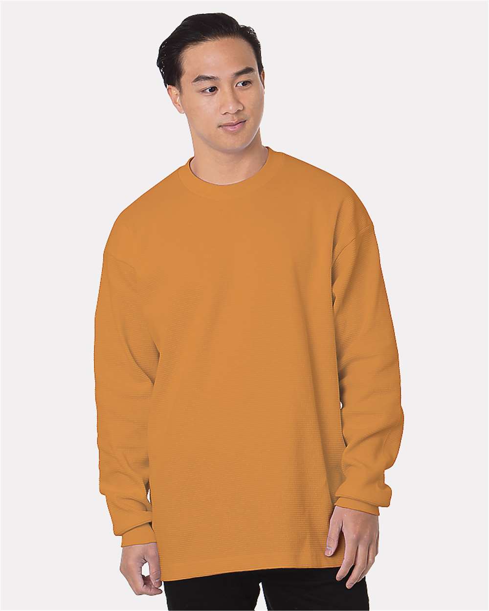 Front View of Caramel Brown USA-Made Heavyweight Waffle Knit Thermal - 8205