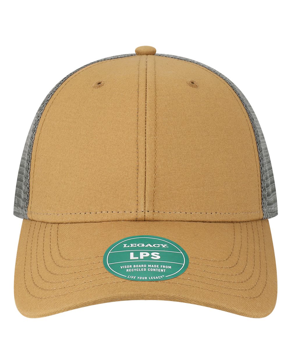 Front View of Caramel/ Dark Grey Lo-Pro Snapback Trucker Cap - LPS