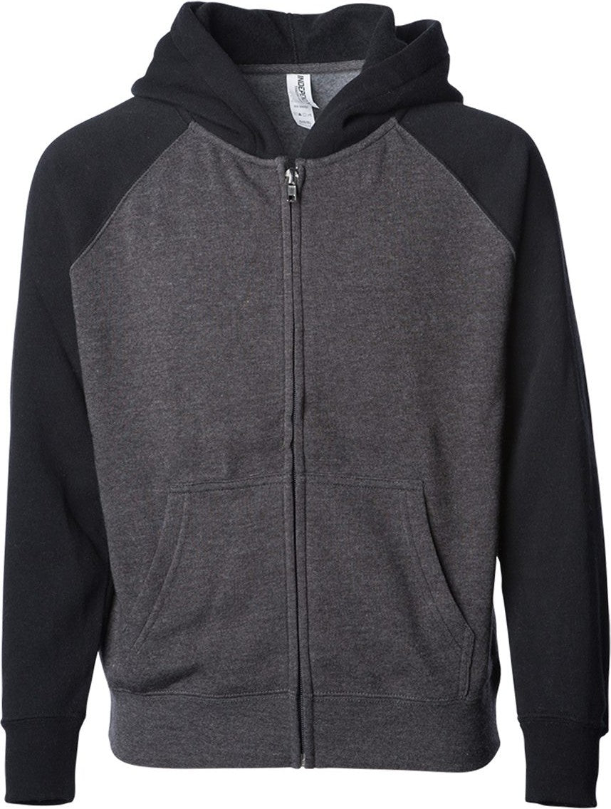 Front View of Carbon/ Black Toddler Lightweight Special Blend Raglan Zip Hood - PRM10TSBZ