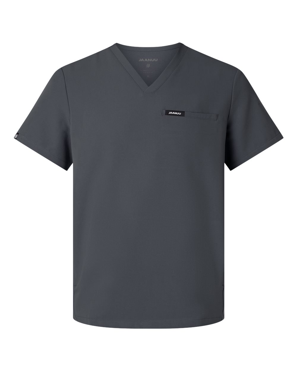 Front View of Carbon Grey Platt 3-Pocket Scrub V-Neck Top - M10002