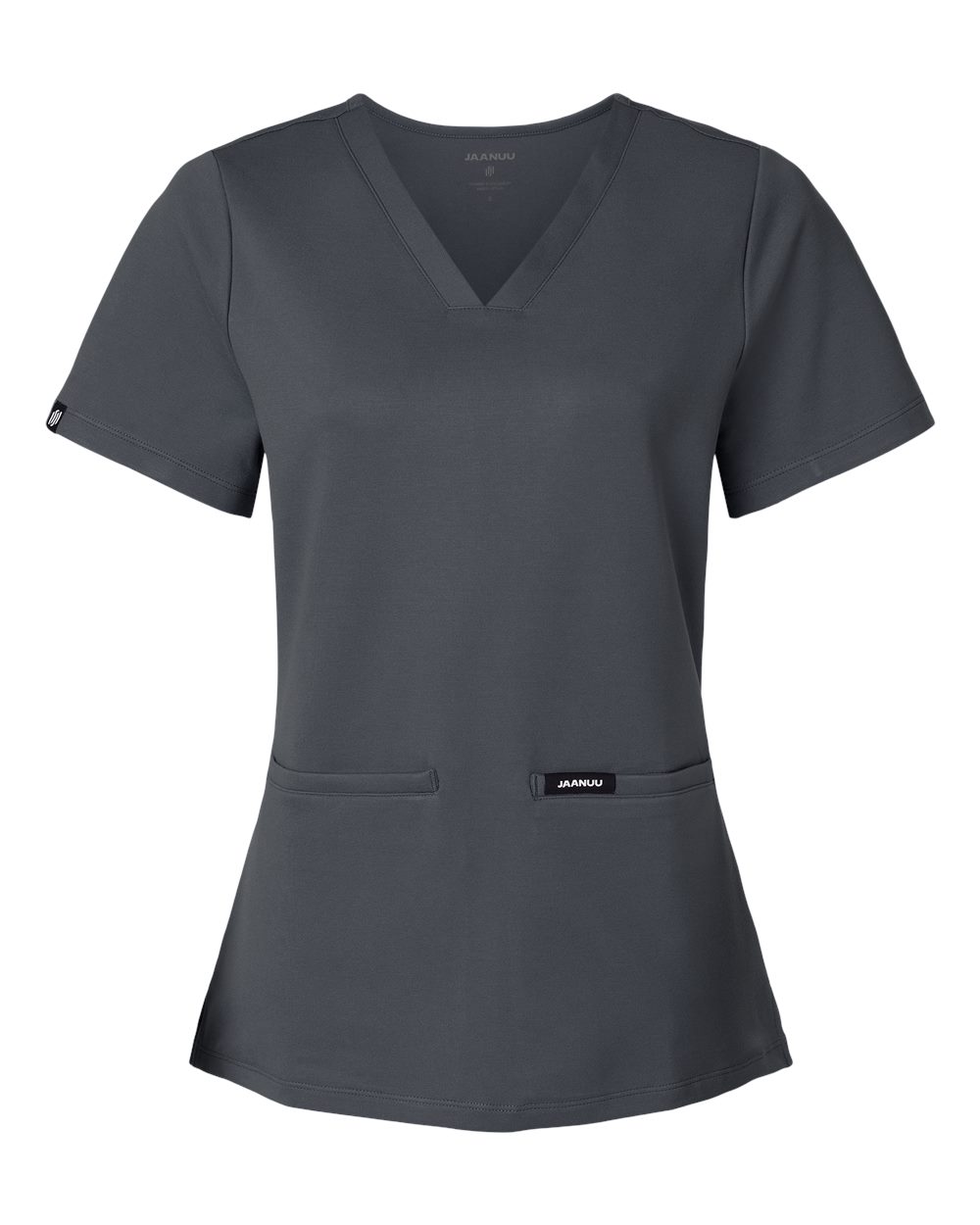 Front View of Carbon Grey Women's Cesi Ultrasoft Scrub V-Neck Top - W30003