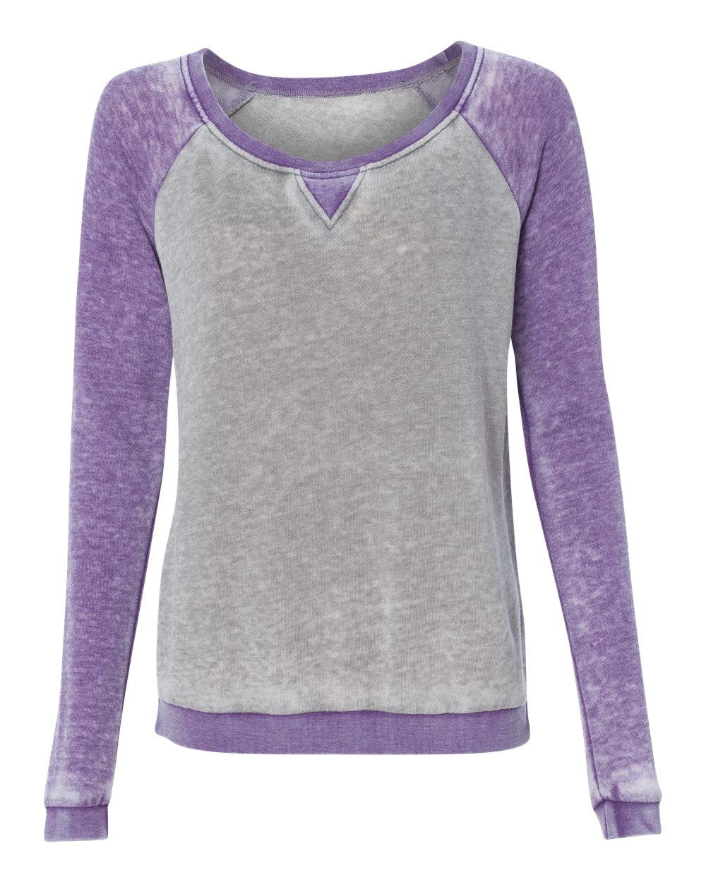 Front View of Cement/ Very Berry Women’s Zen Fleece Raglan Sweatshirt - 8927