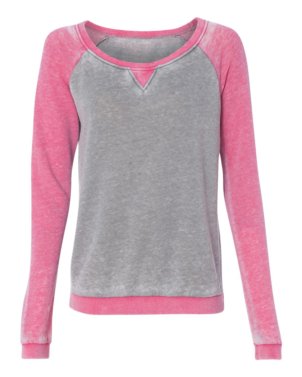 Front View of Cement/ Wildberry Women’s Zen Fleece Raglan Sweatshirt - 8927