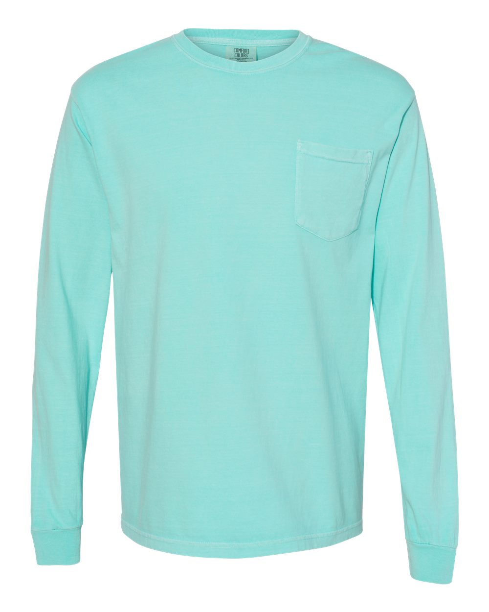 Front View of Chalky Mint Garment-Dyed Heavyweight Long Sleeve Pocket T-Shirt - 4410