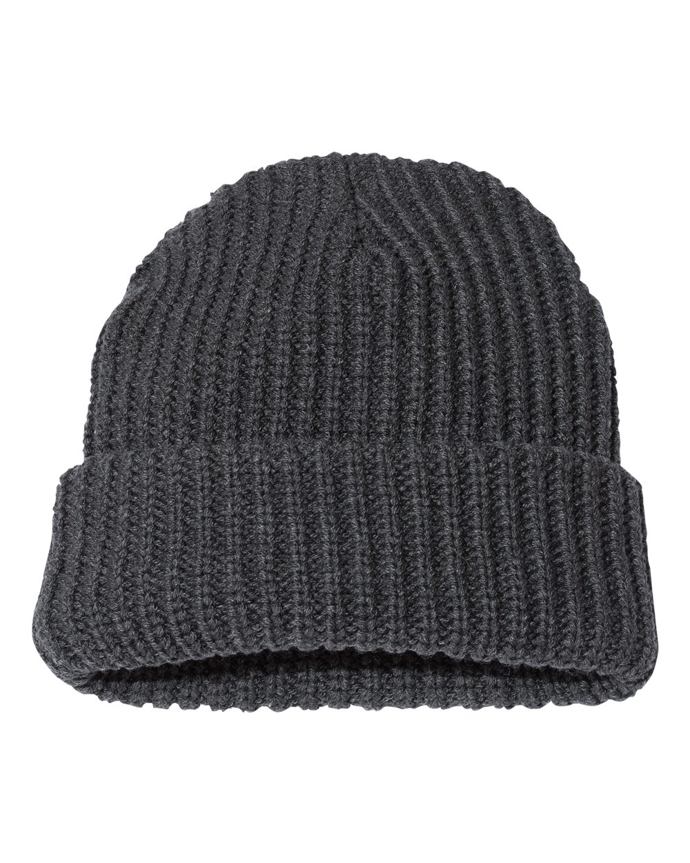 Front View of Charcoal 12" Chunky Cuffed Beanie - SP90