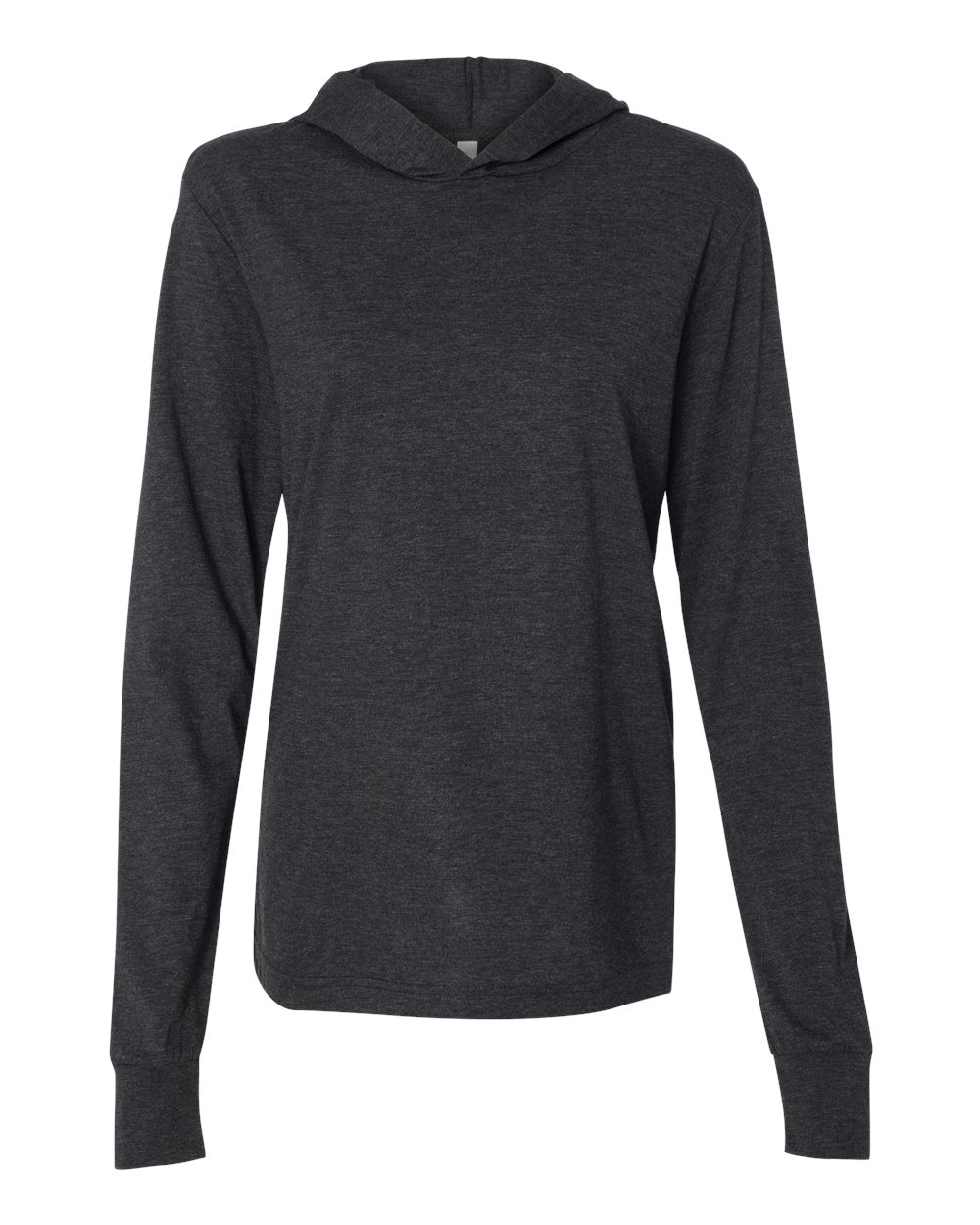 Front View of Charcoal Black Triblend Jersey Hooded Long Sleeve Tee - 3512