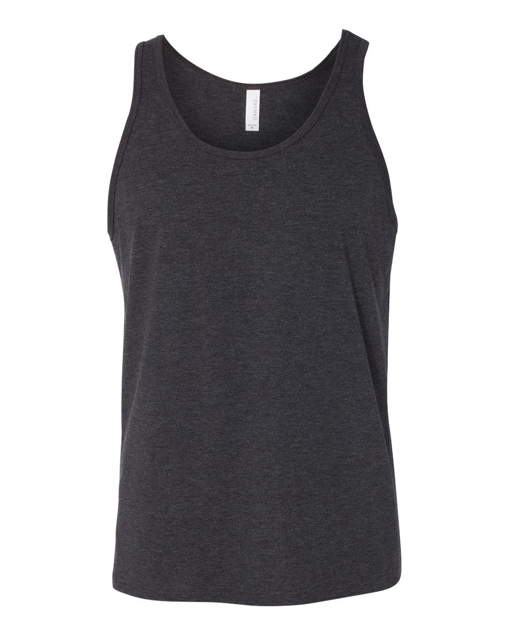 Front View of Charcoal Black Triblend/ Solid Black Triblend Jersey Tank - 3480