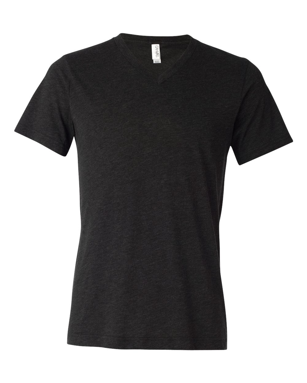 Front View of Charcoal Black Triblend Triblend V-Neck Short Sleeve Tee - 3415