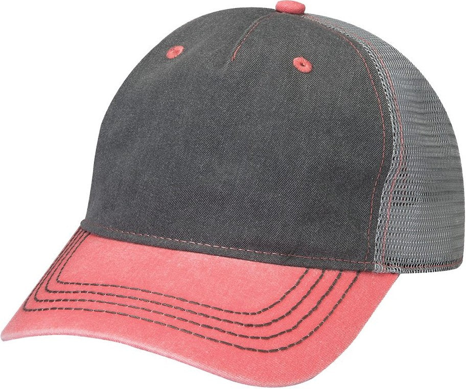 Front View of Charcoal/ Coral/ Grey Endeavor Cap - EN102