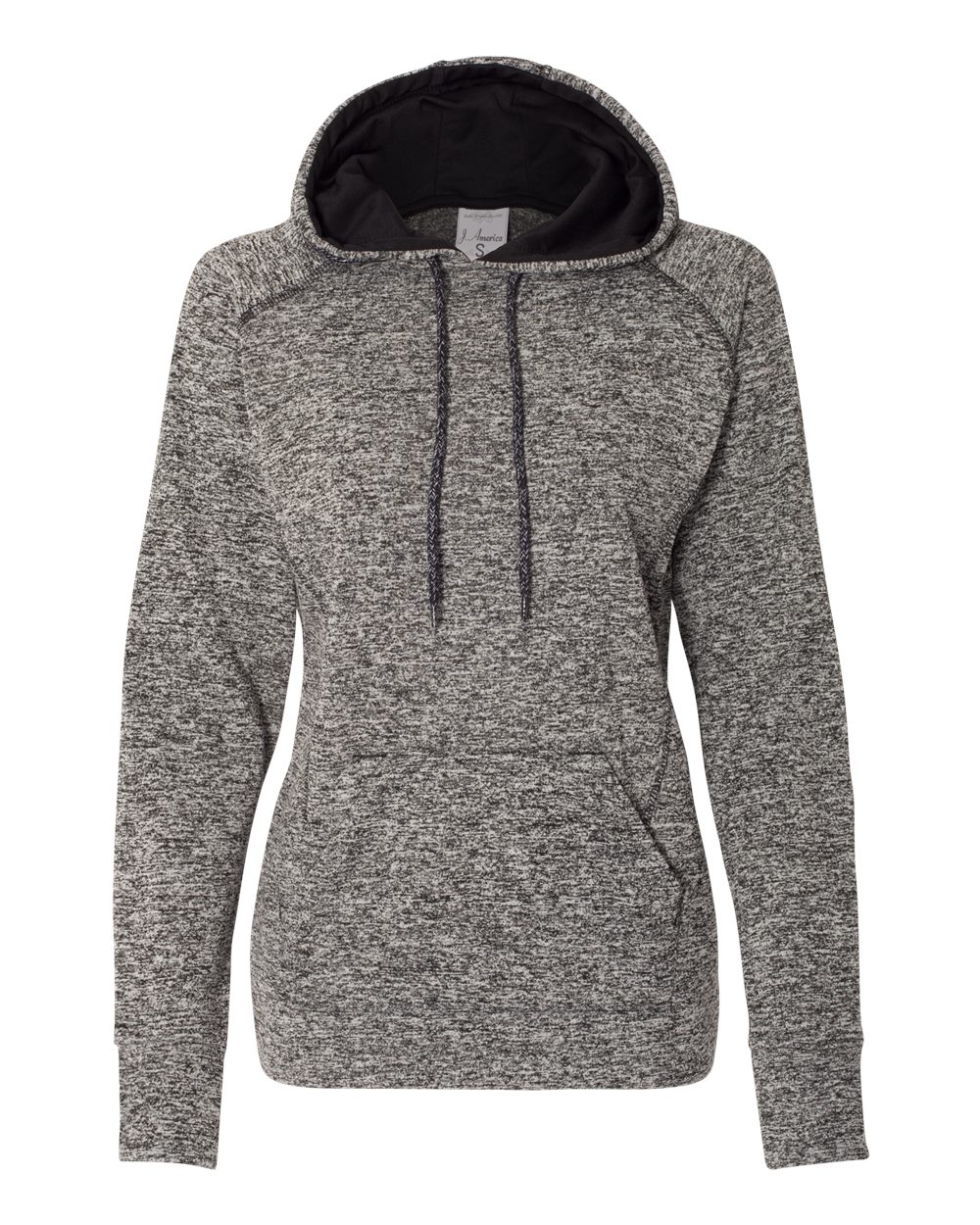Front View of Charcoal Fleck/ Black Women’s Cosmic Fleece Hooded Sweatshirt - 8616